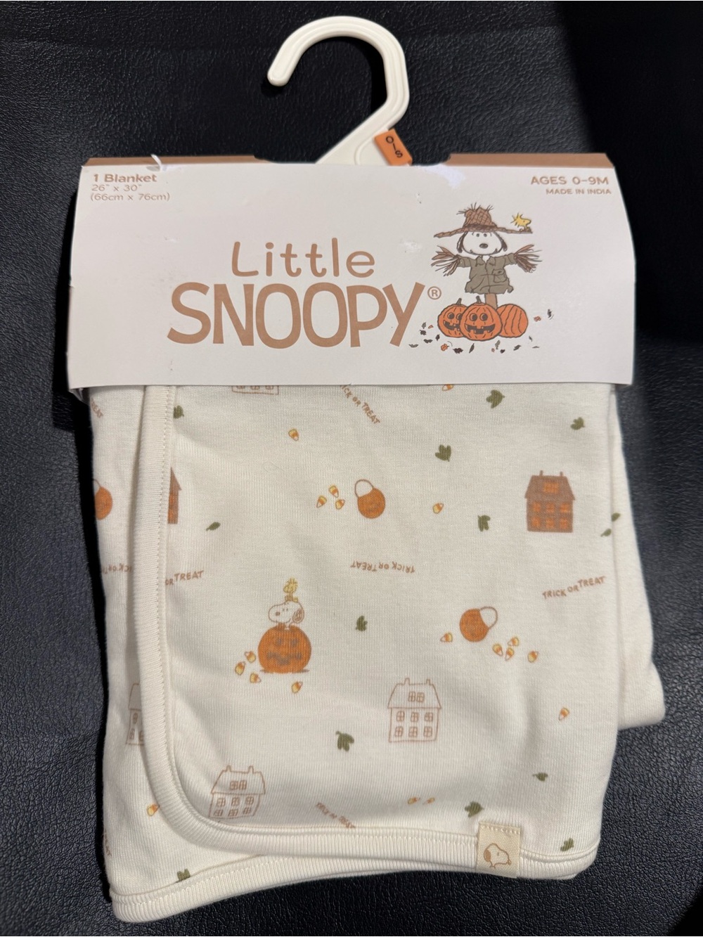Peanuts Little Snoopy Cream Fall Print Baby Blanket 26”x30”- Brand New!